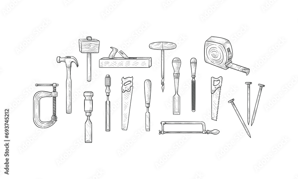carpenter tools handdrawn collection carpenter tools handdrawn collection