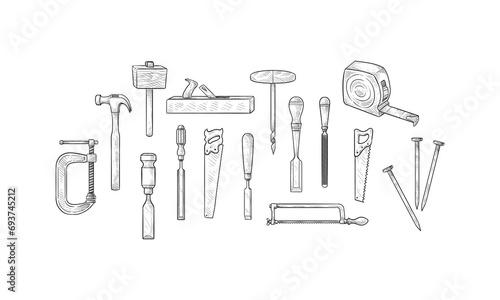 carpenter tools handdrawn collection