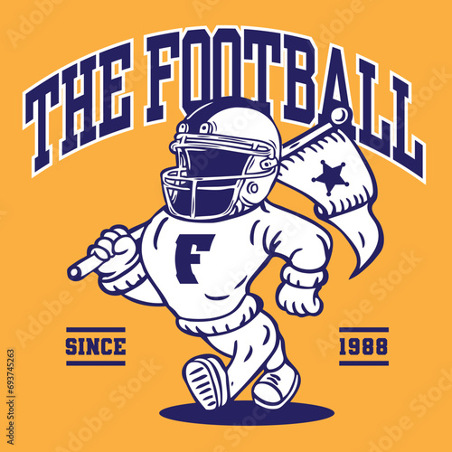 The Football Helmet Mascot Character Design in Sport Vintage Athletic Style Hand Drawing Vector