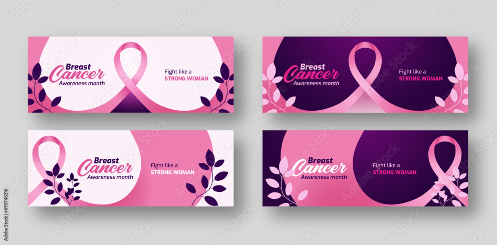 October breast cancer awareness month campaign banner with pink ribbon illustration