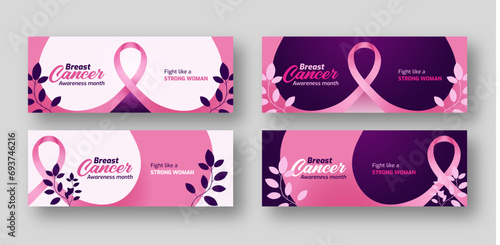 October breast cancer awareness month campaign banner with pink ribbon illustration