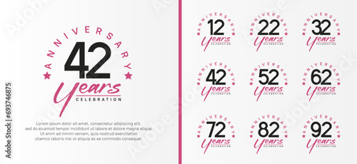set of anniversary logo flat black color number and purple text on white background for celebration photo