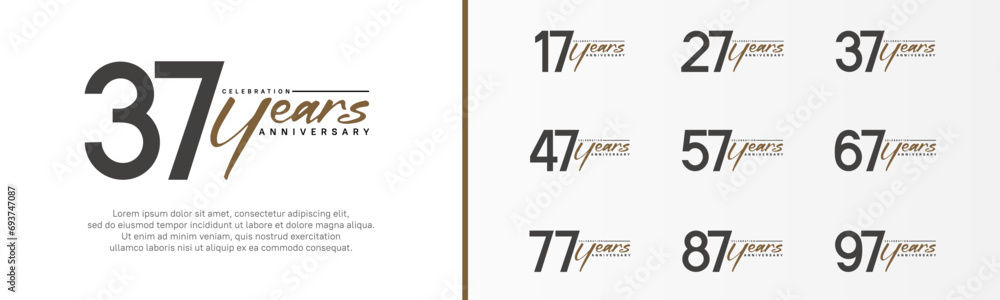 set of anniversary logo black color number and brown text on white background for celebration set of anniversary logo black color number and brown text on white background for celebration