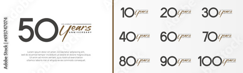 set of anniversary logo black color number and brown text on white background for celebration photo
