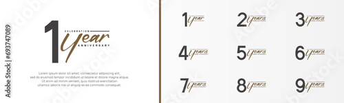 set of anniversary logo black color number and brown text on white background for celebration photo