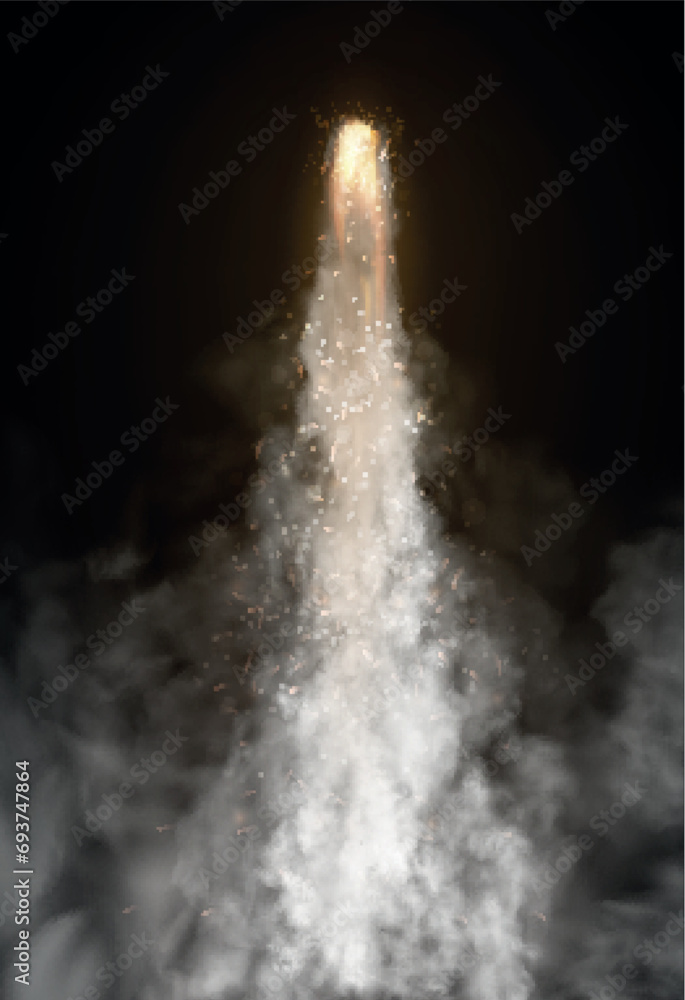 Space rocket started isolated on black background. Vector illustration
