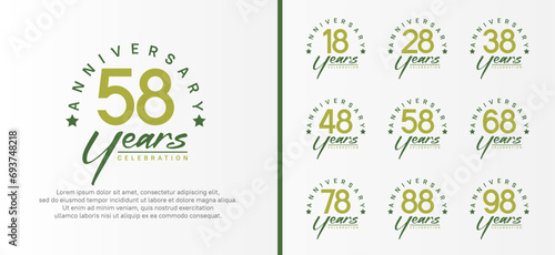 set of anniversary logo flat green color number and dark green text on white background for celebration photo