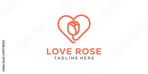 Love or rose icon logo concept. Vector rose and love flower combination logo.