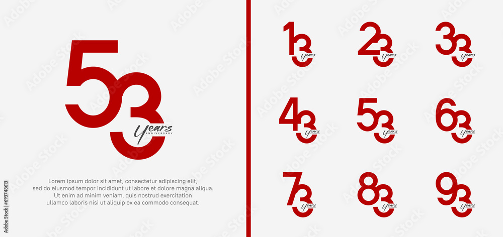 set of anniversary logo red color number on white background for celebration set of anniversary logo red color number on white background for celebration