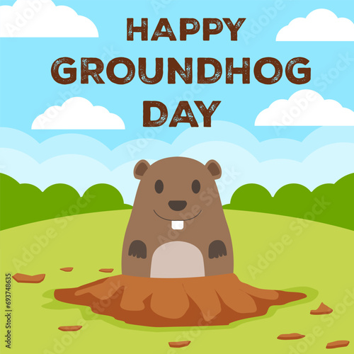 vector happy groundhog day illustration in flat design