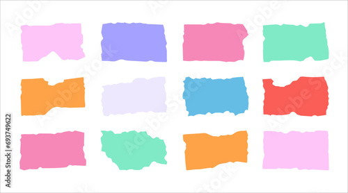 Vector set of grunge stickers, jagged paper pieces. Various colorful jagged rectangles on white background