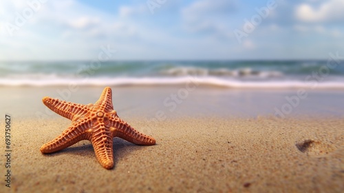 Seashells and starfish on the beach. Summer background