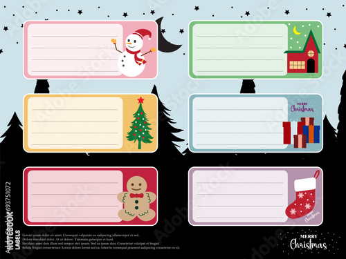 Notebook Labels Vector Template Design. School Book Labels Template. Christmas Notebook Labels.