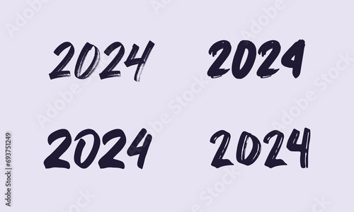 Set of Thick Brush 2024 Text for New Year Calendar Design Isolated in White Background