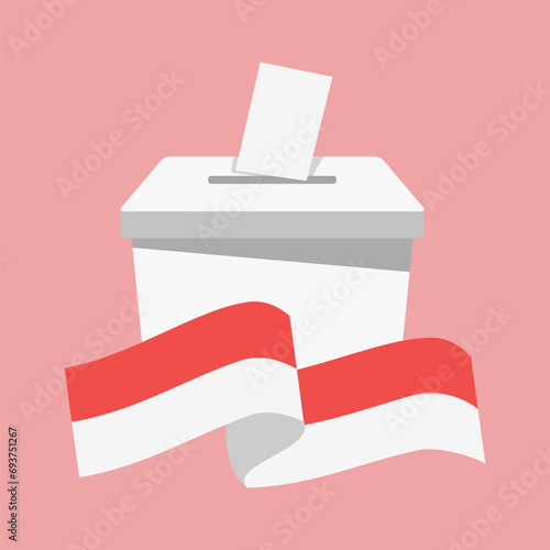 Election Box with Vote Paper and Indonesia Flag for Indonesian General Election or Pemilu 2024