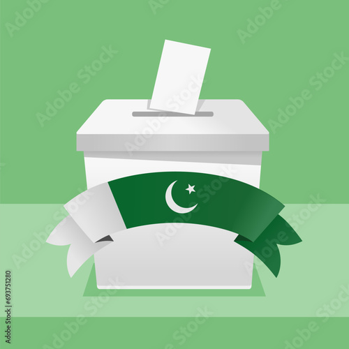 Election Box with Vote Paper and Pakistan Flag for Pakistani General Election