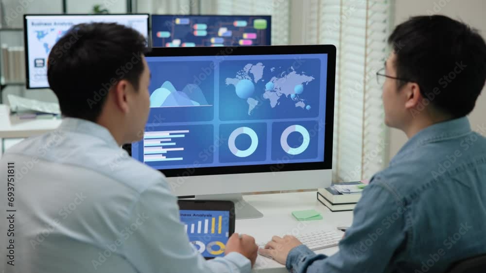 Asia man expert people tech talent team working on project predict sales insight SEO graph chart AI plan visual big data science report center BI smart tools screen. Office worker asian analyst job. Asia man expert people tech talent team working on project predict sales insight SEO graph chart AI plan visual big data science report center BI smart tools screen. Office worker asian analyst job.