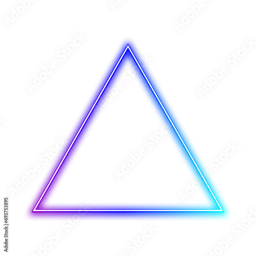 Triangle glowing in the dark, purple blue neon light. Flaming triangle frame design. Neon lights shine. Neon frame
