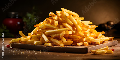 Delicious homemade fries  Tempting fries on a rustic table perfect for text placement  A pile of fries with a black background  Stack of delicious cheese sticks on white background  generative AI    