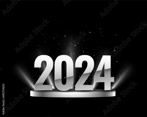 silver 2024 text on pedestal stage background with spot light effect