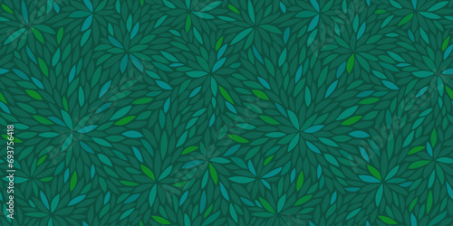 Seamless pattern with green doodle leaves. Repeat texture with abstract cartoon plant. Simple floral background. Wallpaper, textile design template. Vector illustration