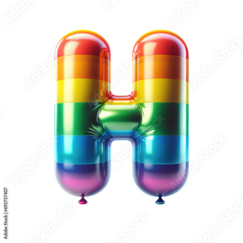 Here is the letter 'H' created as a balloon character with rainbow colors on a white background.