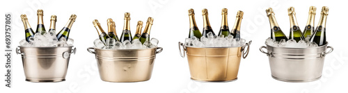 Collection of PNG. Bottles of champagne in ice bucket cooler isolated on a transparent background. photo