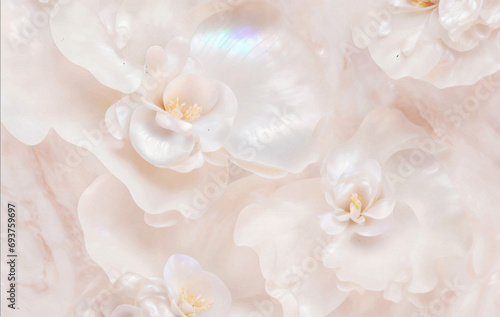 Elegant floral background with beautiful pink flower pattern, luxury marble texture. Floral rose vector background for celebration bridal shower invite card, save the date design, wedding template	
