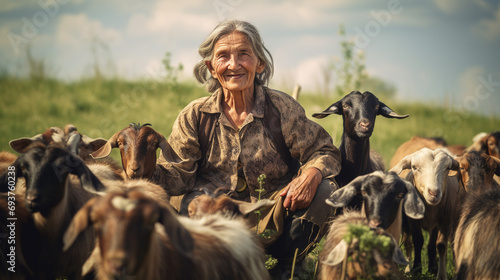 Senior female farmer on goat farm