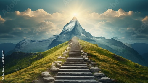 Digital mountain The path to success or business goals achievement concept photo