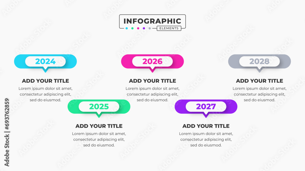 Fototapeta premium Vector presentation timeline infographic design template with 5 steps or options