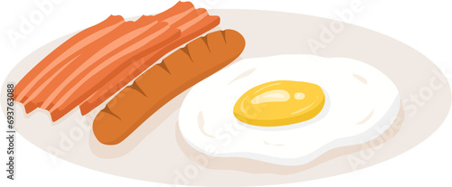 Fried egg with bacon and sausage food illustration