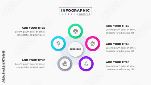 Vector circle diagram infographic design template with 5 steps or options