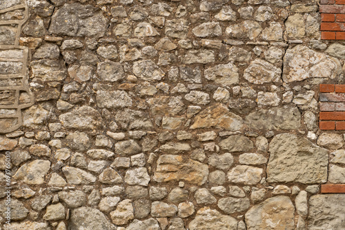 Old stone wall, cement and rubble, dry stone wall, mortar and stone wall, 