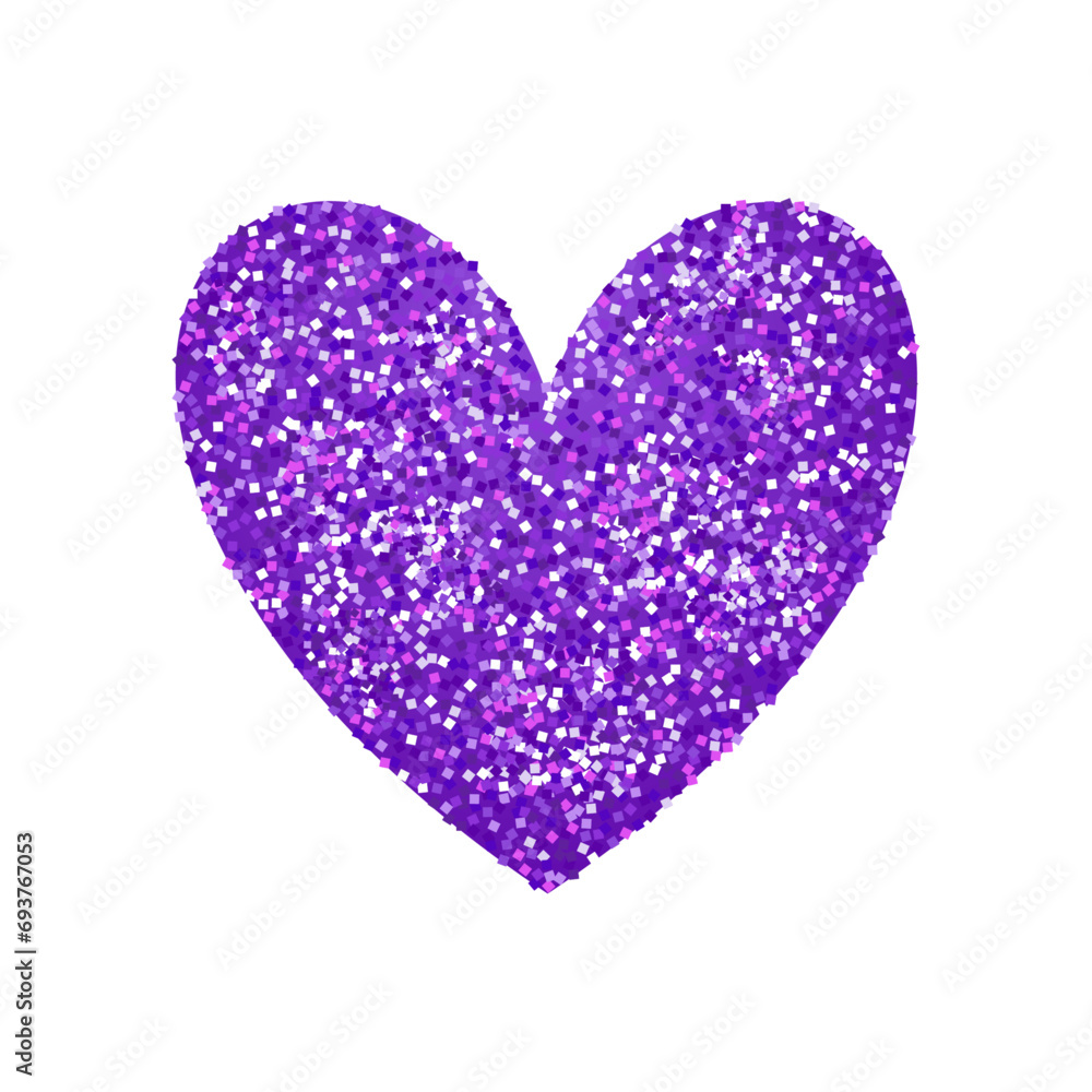 Vector pile of glitter in purple color with heart shape