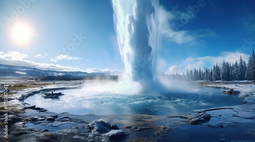 Geysir or sometimes known as The Great Geysir which is a geyser in Golden Circle southwestern Icelan generate AI photo