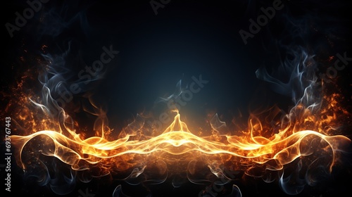 Defocus fire flames. Eagle silhouette Fire embers particles over black background. Fire sparks background. photo