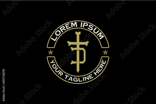 Letter T and D with sword and shield vector badge logo template