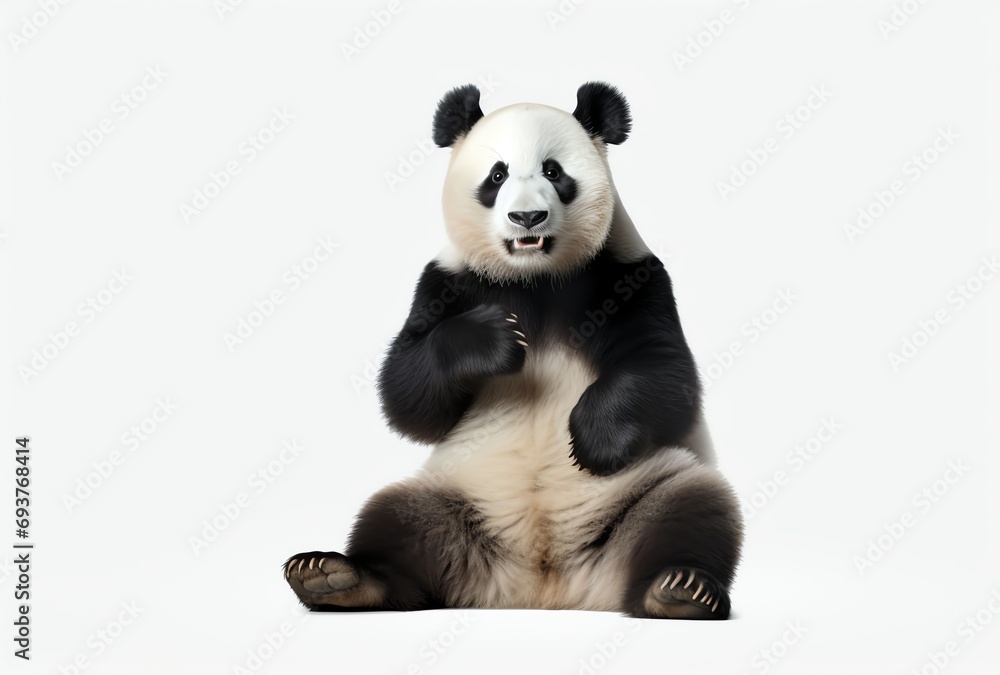 Fototapeta premium beautiful panda bear in white holding its paws