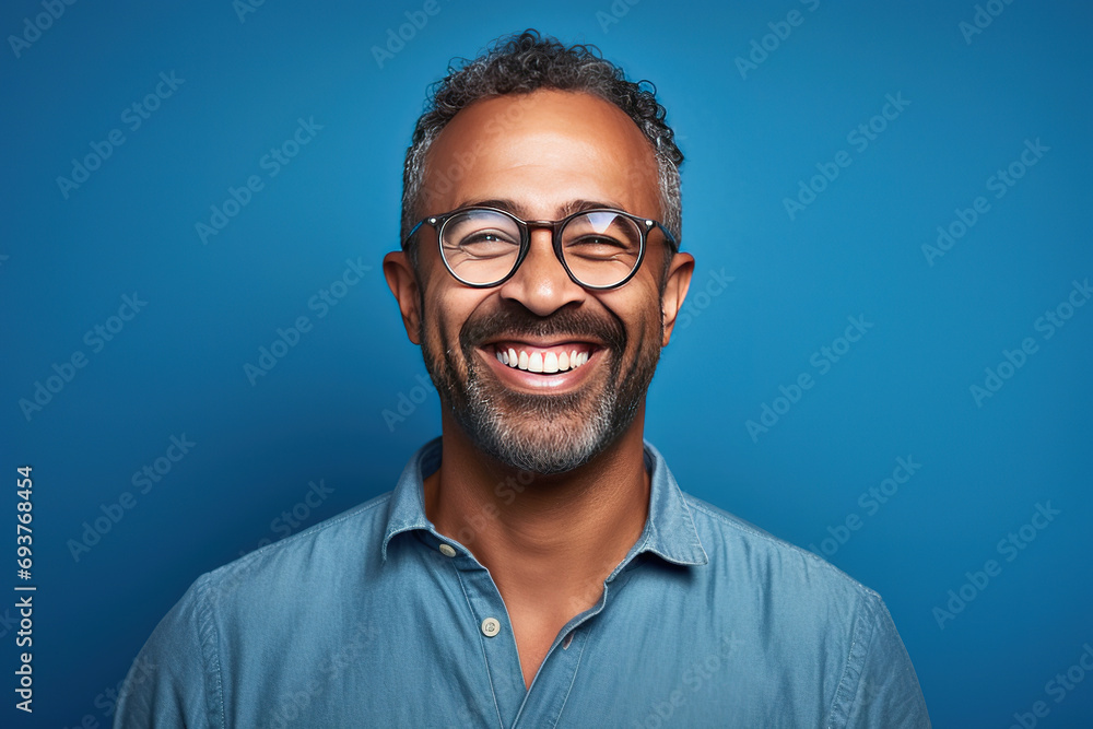 man with glasses on a blue background smiling at the camera man with glasses on a blue background smiling at the camera