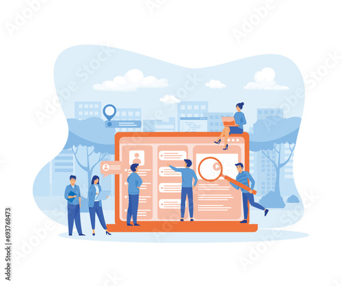 Job search. Recruitment. Head Hunting in social network.  flat vector modern illustration 
