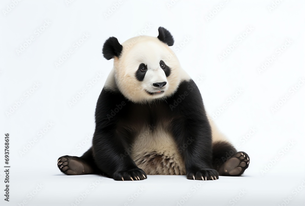 beautiful panda bear in white holding its paws