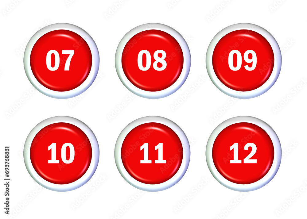 set number button red white color 3D set number button red white color 3D