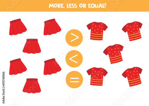 Grater, less or equal with cartoon cartoon red t shirt and red skirt.
