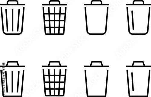 ゴミ箱の線画アイコンセット