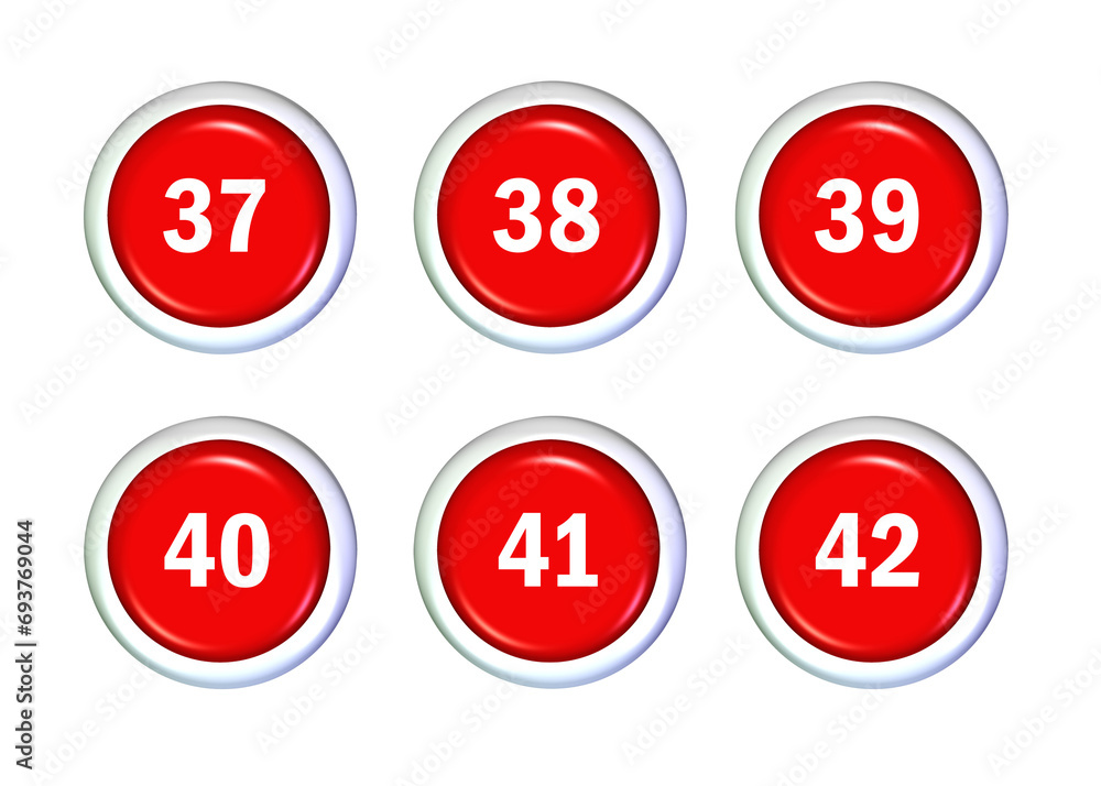 set number button red white color 3D set number button red white color 3D