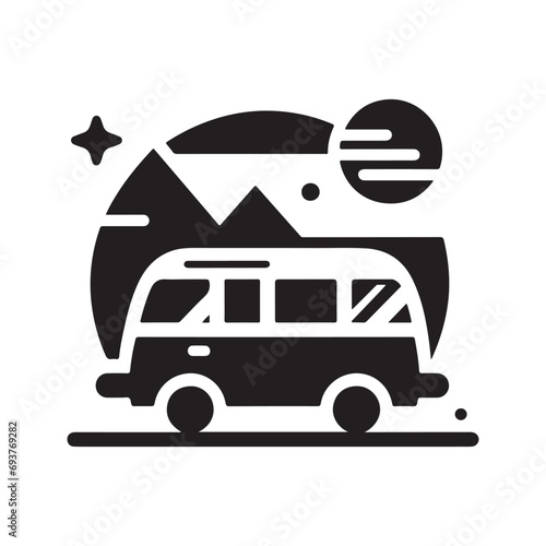 monochrome geometric illustration logo of camper van