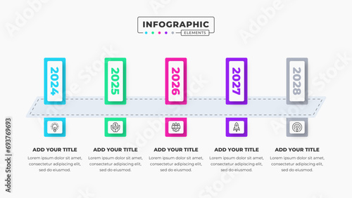 Vector presentation timeline infographic design template with 5 steps or options
