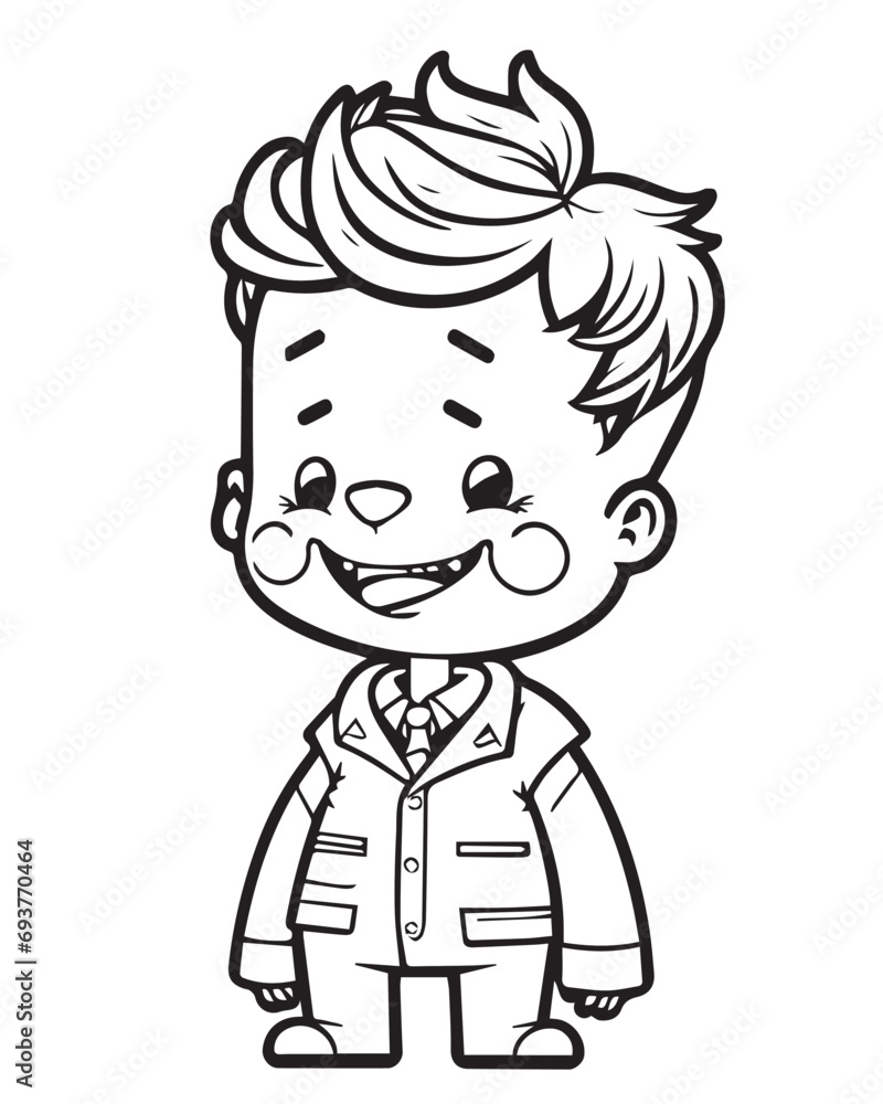 Fototapeta premium Handsome Outline Coloring Page: Full Body Shot of a School Boy for Kids