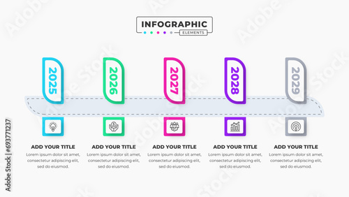 Vector presentation timeline infographic design template with 5 steps or options